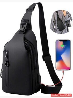Waterproof Sling Backpack with USB Port, Adjustable Strap for Hiking & Travel